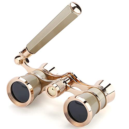Aroncent Opera Glasses Binoculars 3X25 Theater Glasses Mini Binocular Compact with Handle for Adults Ladies Women in Opera Musical Concert B-Gold with Handle