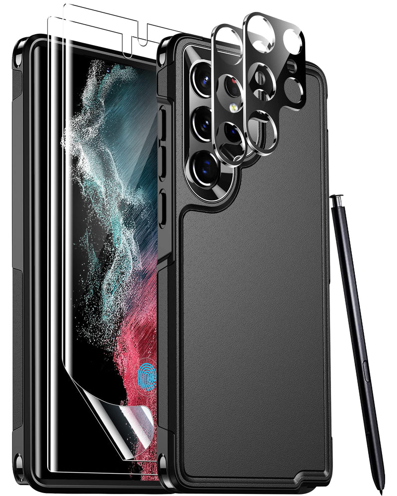 [Australia - AusPower] - Temdan [Heavy Shockproof for Samsung Galaxy S22 Ultra Case,with 2 Pack [Soft Screen Protector + Camera Lens Protector] [12 FT Military Grade Drop Protection] Tough Rugged Full-Body Protection Black/6in1 