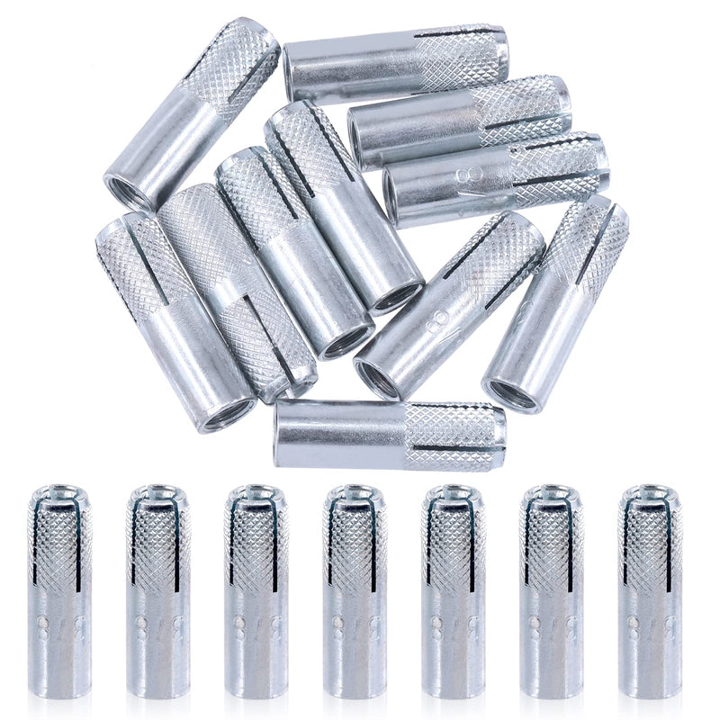 [Australia - AusPower] - 12 Pcs 3/8'' Premium Zinc Plated Carbon Steel Knurled Drop-in Anchor for Solid Concrete (3/8'') 3/8'' 