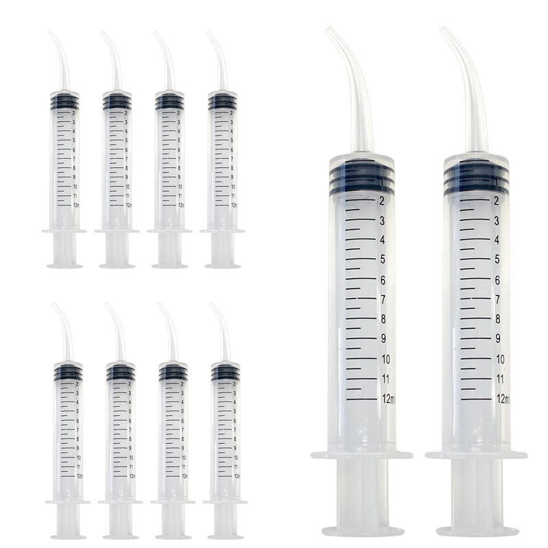 [Australia - AusPower] - 10 Disposable Curved Tip 12ml Dental Oral Dispensing 12cc Syringes (with Measurements) for Dental, Pets, Liquid 10 