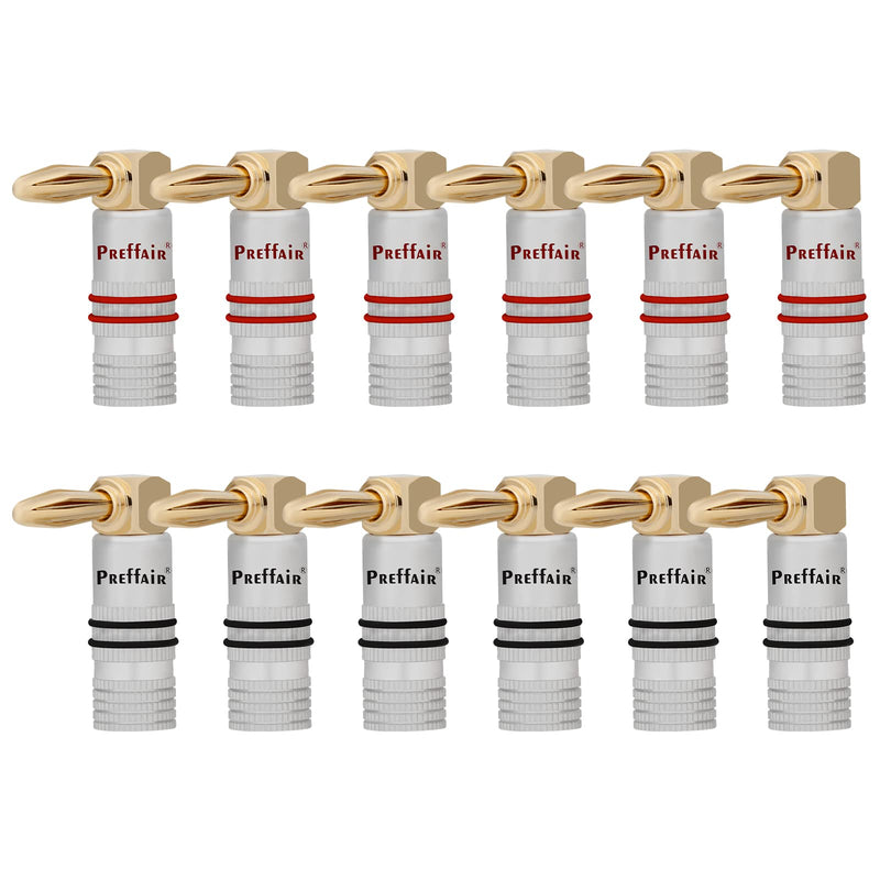 [Australia - AusPower] - 12 PCS Right Angle Screw Locking Banana Plug for Speaker Wire Cable, 90 Degree Gold Plated Audiophile HiFi Audio Amplifier Loudspeaker Bi-wire Cable Cord Connector Terminal with Allen Wrench. 12 Pcs Right Angle 