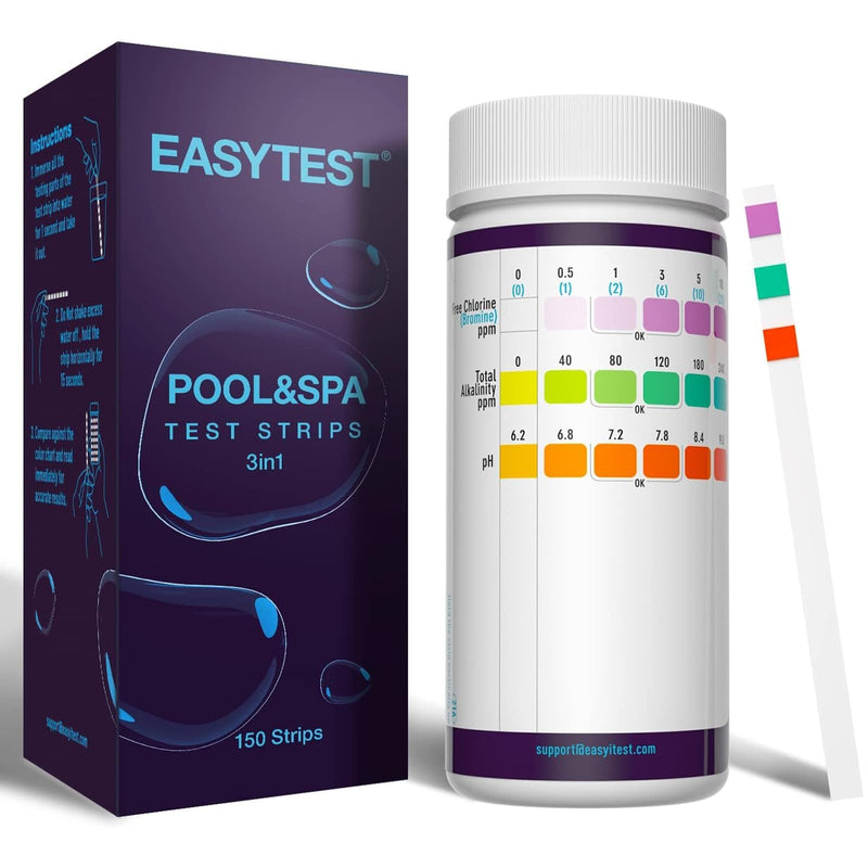 EASYTEST Pool and Spa Test Strips, 150 Strips Pack for Hot tub-Test pH,Total Alkalinity,Free Chlorine and Bromine, Accurate 3 in 1 Pool Water Testing Kit 3 in 1 Pool Test Strips