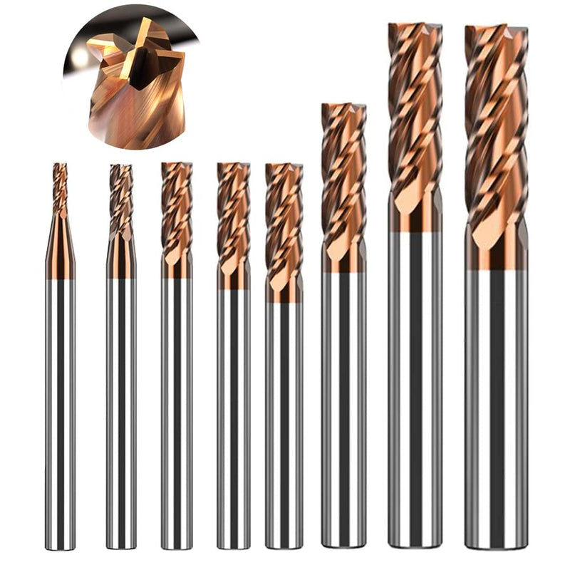 [Australia - AusPower] - ASNOMY 8pcs Carbide Square End Mill Set, 2-12mm 4 Fultes Micro Grain Carbide End Mill Cutter for Alloy Steels/Hardened Steels - HRC55 AlTiN Coated CNC Milling Cutter for Hard Metal 