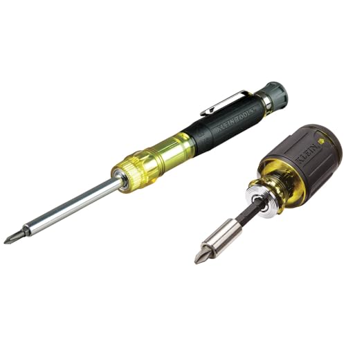 Klein Tools 2-piece multibit screwdriver set with precision pocket screwdriver and adjustable-length stubby driver