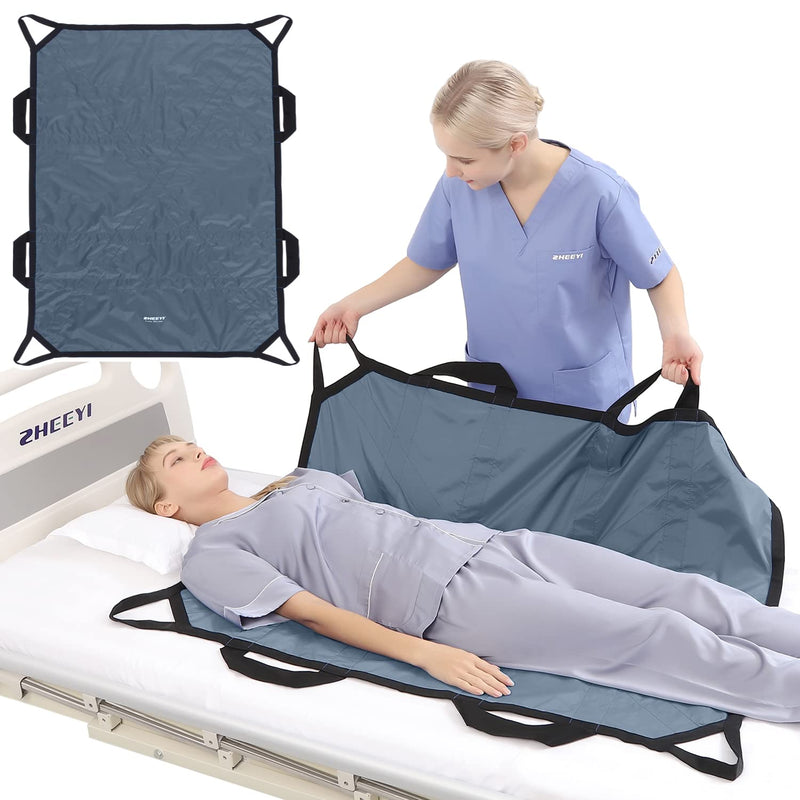[Australia - AusPower] - Multipurpose 43" x 36" Positioning Bed Pad with Reinforced Handles - Reusable & Washable Patient Sheet for Turning, Lifting & Repositioning - Double-Sided Nylon Fabric, Gray 43" x 36" 