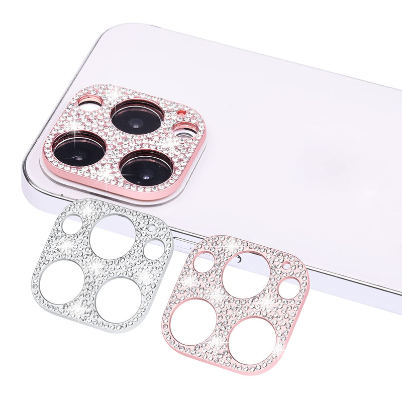 [Australia - AusPower] - [2 Pack] Wisdompro Bling Camera Lens Protector for iPhone 13 Pro Max 6.7 inch, for iPhone 13 Pro 6.1 inch, Glitter Diamond Crystal Metal Lens Decoration Cover Accessories (Rose Gold and Silver) for iPhone 13 Pro Max & 13 Pro (Rose Gold + Silver) 