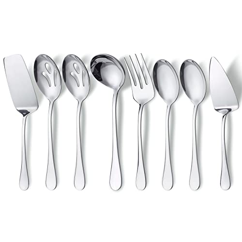 Hohscheid Serving Utensils Set Include Large Serving Spoons Slotted Serving Spoons Serving Forks Soup Ladle and Pie Server Buffet Catering Serving Utensils for Parties Entertaining Silver