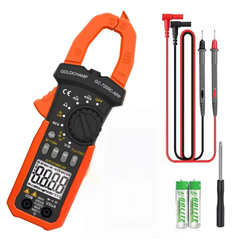 [Australia - AusPower] - Digital Clamp Meter with APP Bluetooth, 4nF~40mF Capacitance Meter, 400uA/4000uA DC Current, True RMS AC Clamp Meter, 400?~40M? Resistance Meter, NCV Function and Continuity Buzzer-GC-7200CAPP GC-7200C-APP(APP amp meter) 
