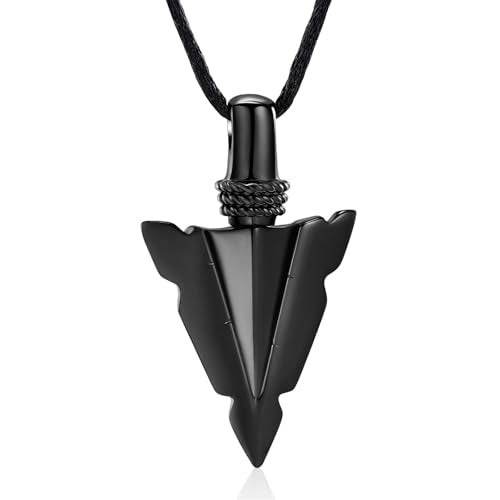 Hearbeingt Arrowhead Urn Necklace for Ashes Cremation Jewelry for Men Black