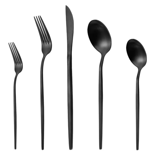 Matte Black Silverware Set,LAZAHOME Stainless Steel Flatware Set Service for 4,20-Piece Kitchen Utensil Set Include Spoons And Forks Set,Cutlery Set For Home Kitchen Restaurant Hotel,Dishwasher Safe. 20