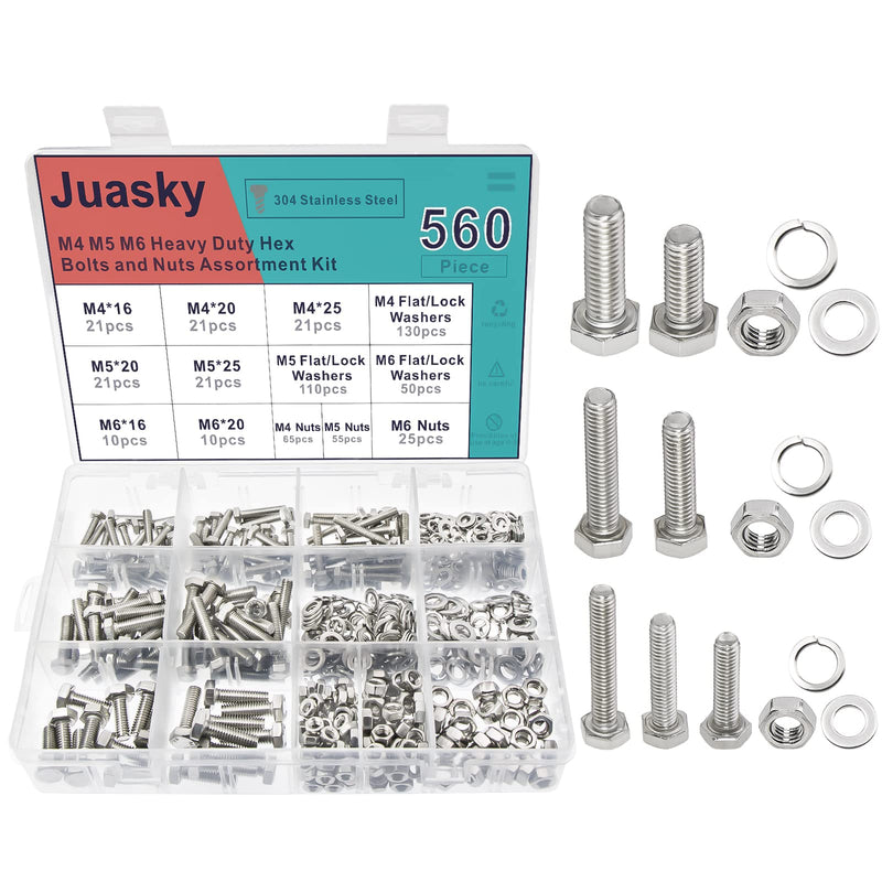 [Australia - AusPower] - 560Pcs Metric Bolts Nuts Washers Screws, Hex Head, 304 Stainless Steel, Flat Washers and Lock Washers 