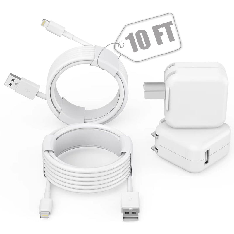 [Australia - AusPower] - iPad Charger, [MFI Certified] 2Pack Long 10FT Lightning Cord Charger Fast iPad Charging Foldable Portable Plug USB Wall Charger Block for iPad 9th 8th Generation,iPad Mini 5, 4, Air,Pro,iPhone,Airpods 