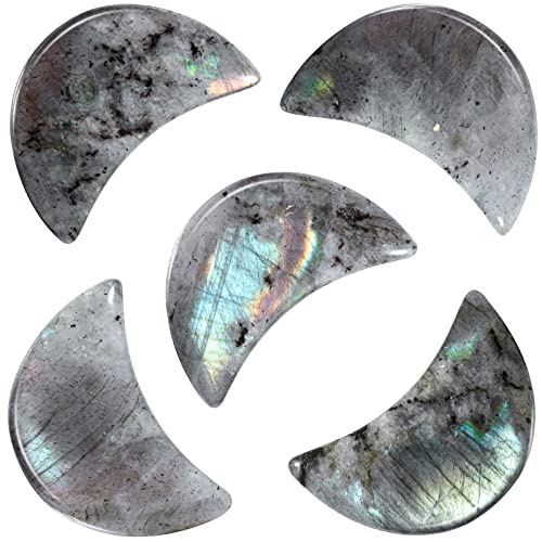 mookaitedecor 5Pcs Moon Shaped Crystal Pocket Palm Stone #1-Grey #1-Labradorite