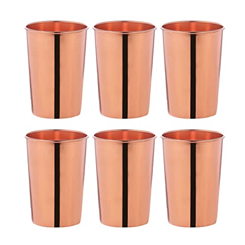 HealthGoodsIn Pure Copper Cups Set of 6 - Pure Copper Drinking Cups & Copper Tumbler for water 11.8 oz (350 mL), Ayurvedic Copper Cups for Daily Use