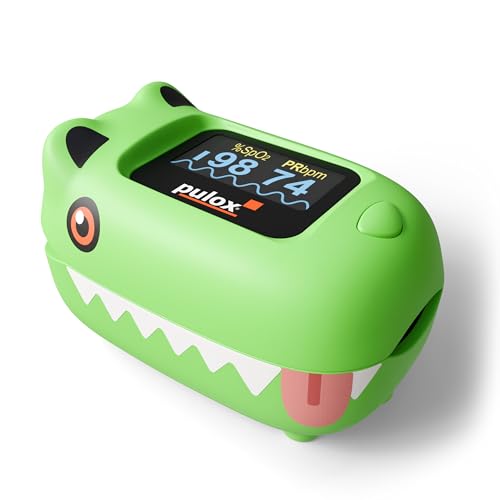Pulox PO-230 Children's Pulse Oximeter Green for Measuring SpO2 and Pulse | Measures oxygen saturation and heart rate in just a few seconds, includes stickers for individual gluing and designing