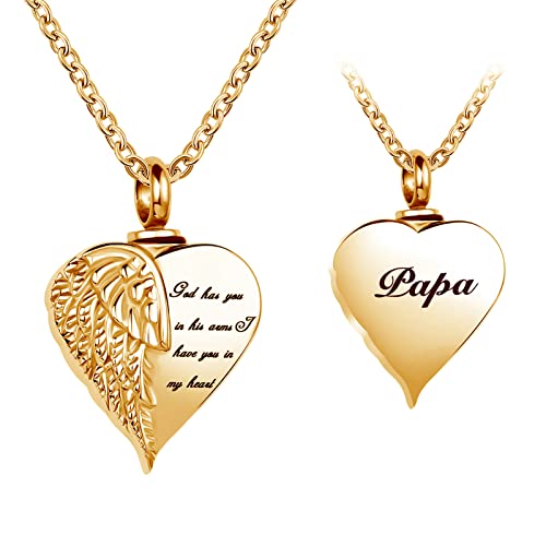 Angel Wing Heart Cremation Urn Necklace for Human Ashes Keepsake Memroial Jewelry God Has You in His Arms I Have you in My Heart Chain