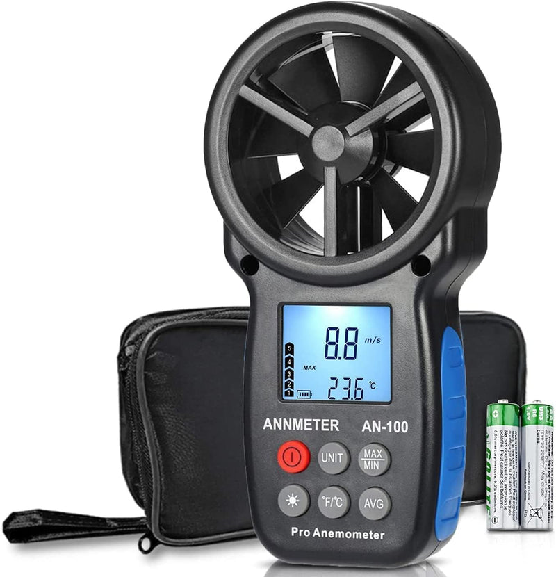 Digital Wind Gauge Anemometer, AIOMEST Wind Meter Measures Wind Speed 90 km/h & Air Temperature ℃/℉, Portable Wind Meter AI-100 for Sailing, Windmill, Windsurfing, Ventilation System