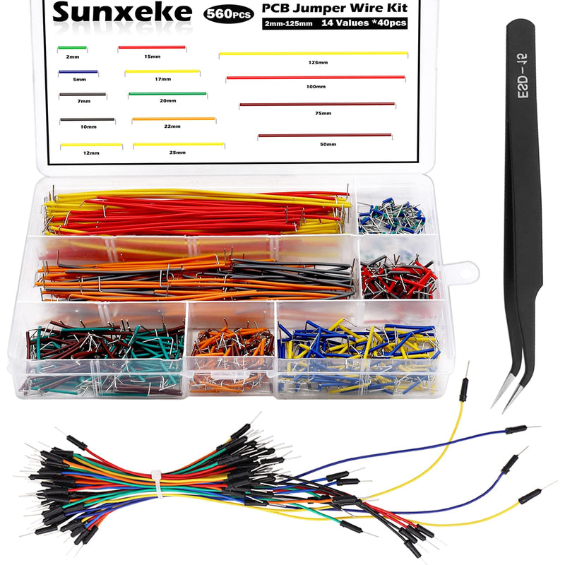 [Australia - AusPower] - 560Pcs Jumper Wire Kit Solderless Flexible Breadboard 14 Lengths Assorted Preformed Breadboard with 65Pcs Breadboard Jumper Wires, Tweezers & Plastic Box 560 PCS 
