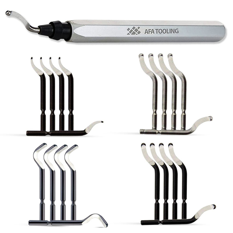 AFA Tooling - Deburring Tool Micro-Polished & Anodized Handle with 21 M2/M35 Cobalt HSS Blades, Deburring Tool 3D Printing, Reamer Tool for Metal, PVC, Copper Pipe, Plastic, Resin & 3D Printed Edges 21 Mixed Blades Kit