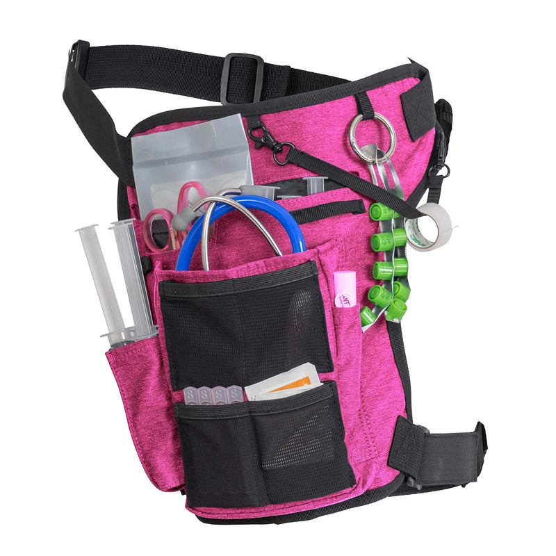 Nursing Tools Nurse Waist Bag Organizer with Elastic Leg Band – Multi Pocket Nursing Pack for Stethoscope, Tape & Scissors – Medical Storage for Students & Professionals (Precision Pink) Hibiscus Pink
