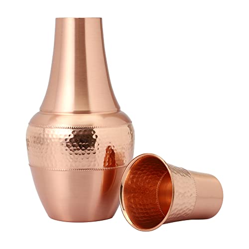 Pure Copper Carafe | Bedside Water Carafe with Tumbler - Copper Carafe for Ayurveda Health Benefits, 1.4 L (47.3 US Fl Oz)