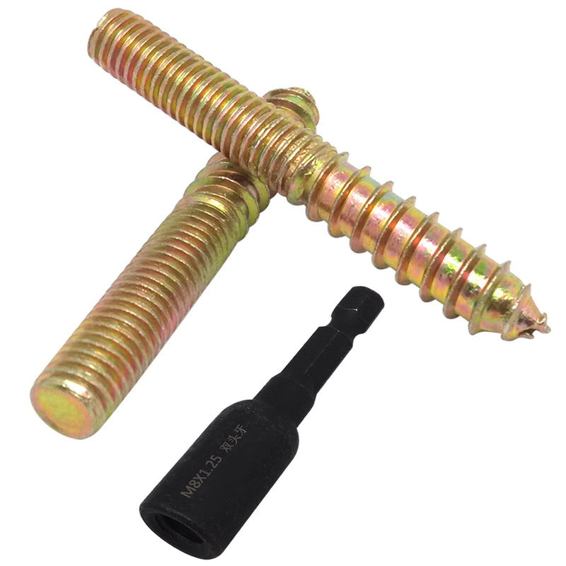 [Australia - AusPower] - 10Pcs Hanger Bolts Double Headed Bolts Kit,with (M8x1.25mm) Hanger Bolt Driver, Hanger Bolts for Wood Furniture(M8x60mm) M8x60mm 