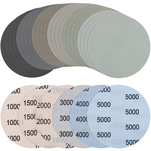 JatilEr Sandpaper 125 mm Velcro, Pack of 24 Sanding Discs Without Hole | Grit 1000/1500/2000/3000/4000/5000, Sanding Pad Round Wet Dry, Random Orbital Sander Set for Car Metal Wood