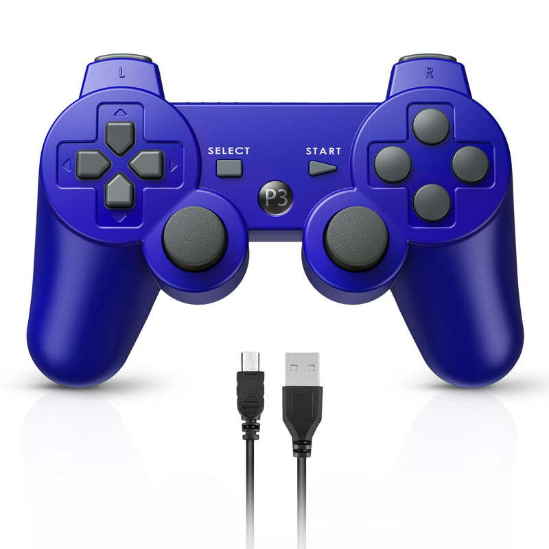 [Australia - AusPower] - Powerextra PS-3 Wireless Controller for Play-Station 3 with High Performance Upgraded Joystick Rechargeable Battery Double Shock for PS-3 (Blue) 