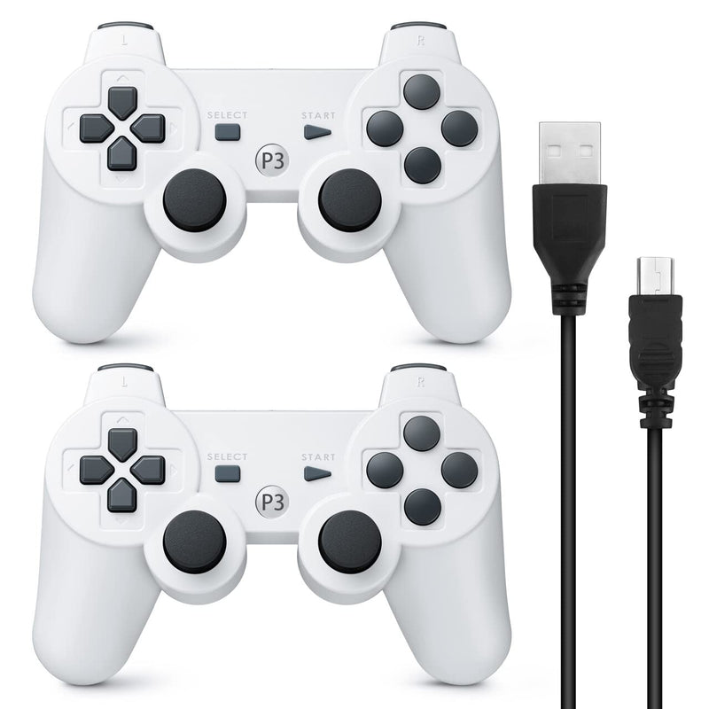 [Australia - AusPower] - Powerextra PS-3 Wireless Controller Compatible with Play-Station 3, 2 Pack High Performance Gaming Controller with Upgraded Joystick Double Shock for Play-Station 3 (White) 