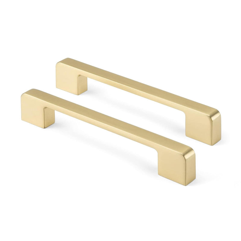 Rergy Cabinet Pulls Kitchen Handles for Cabinets, 5Pack Gold 5inch Hole Center, Square Drawer Hardware Zinc Alloy Dresser Handle for Cupboard 5"/128MM Hole Center Brushed Gold