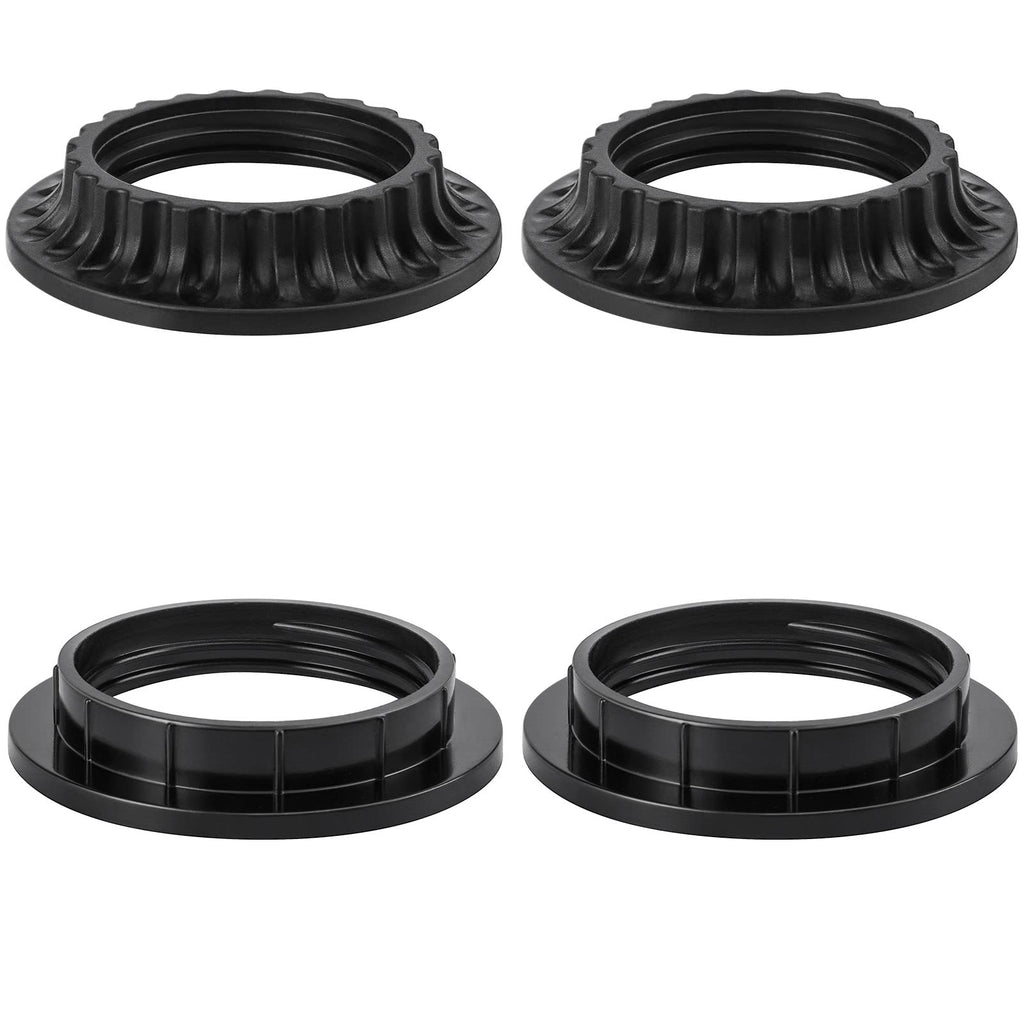 DiCUNO Lamp Shade Rings, E26 Light Socket Collar Ring, Black Threaded Reducer 1-3/8 Inches (34mm) and 1-1/2 Inch (39mm), Hanging Lamp Holder Parts, (34mm * 2pcs; 39mm * 2pcs) 1-3/8" and 1-1/2" Black