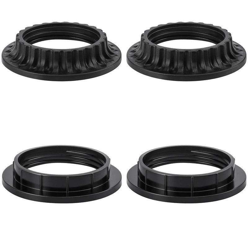 DiCUNO Lamp Shade Rings, E26 Light Socket Collar Ring, Black Threaded Reducer 1-3/8 Inches (34mm) and 1-1/2 Inch (39mm), Hanging Lamp Holder Parts, (34mm * 2pcs; 39mm * 2pcs) 1-3/8" and 1-1/2" Black