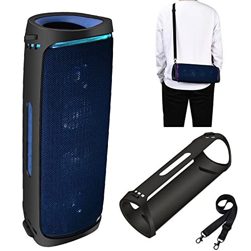 [Australia - AusPower] - Ferbao Silicone Case for Sony SRS-XB43 Speaker Protective Cover Bag with Shoulder Strap and Carabiner (Black) Black 