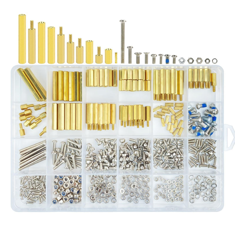[Australia - AusPower] - 532 Pieces M3 M2.5 M2 Hexagonal Brass Male to Female/Female to Female Bracket, Screw Copper Pillar 532 Pieces Stainless Steel Round Head/Flat Head Machine Screws/Nuts 