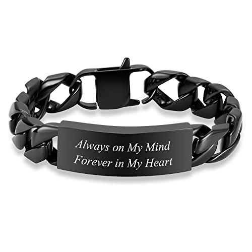 Hearbeingt Cuban Link Urn Bracelet for Ashes Cremation Bracelet Black-22cm