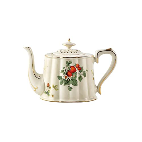 Retro Coffee Mug Sets, Ceramic Espresso Cups with Saucers, Drinks Cocoa Latte Cup Porcelain Tea Pot Gift Sets for French Restaurant Bar, Floral Design (1X Strawberry pot) 1x Strawberry Pot