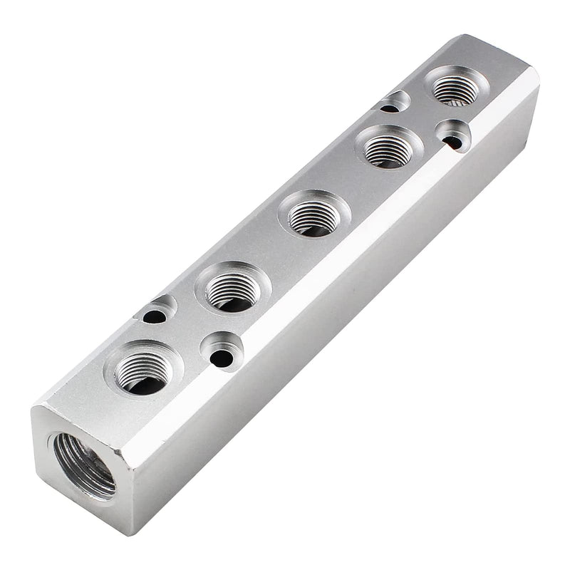 [Australia - AusPower] - 5 Way Pneumatic Manifold Air Distribution Block, G1/2 Supply Port, G1/4-Inch Output Port,Pneumatic Air Compressor Manifold Fitting，Aluminum Alloy，Medium Flow （30x30mm） 5 Way 7 Port 30x30mm 