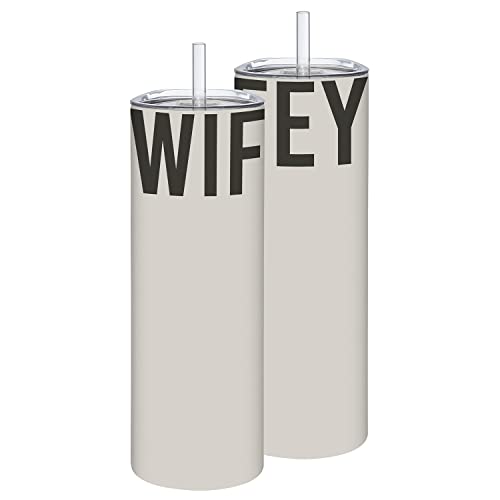 Santa Barbara Design Studio Wedding Collection Black and White Skinny Tumbler with Straw, 20-Ounce, Wifey 20 Ounces