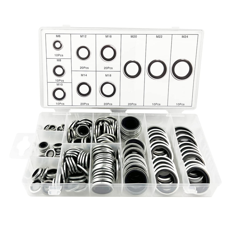 [Australia - AusPower] - 150Pcs Automotive Self-Centered Bonded Seal Gasket Assortment Kit Bonded Seal Oil Washer Assortment Kit 