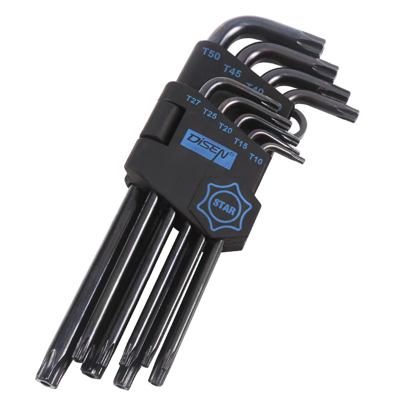 [Australia - AusPower] - DISEN 9 Pieces Torx Star Allen Wrench Set, Long Arm Star Key Set T10-T50, Chrome Vanadium Steel 9PC Torx Star 