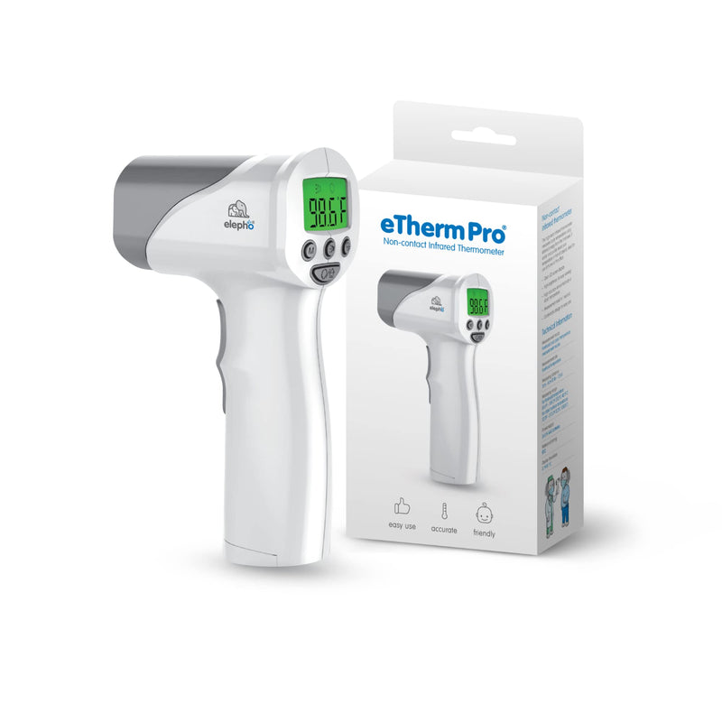 [Australia - AusPower] - Elepho eTherm Pro Medical Quality Non-Contact IR Forehead Thermometer for Family or Office Use. Instant Body, Object, or Liquid Readings. Large LCD Display. 32 Memory Readings 