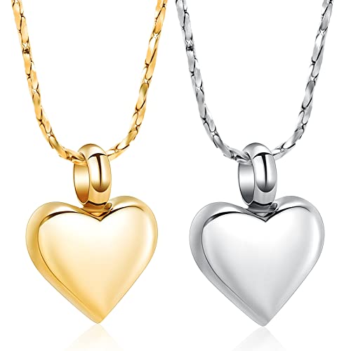 Imrsanl Small Heart Urn Necklace for Ashes Cremation Jewelry for Women Stainless Steel Pendant Memorial Ash Holder Loved Ones Keepsake Silver & Gold
