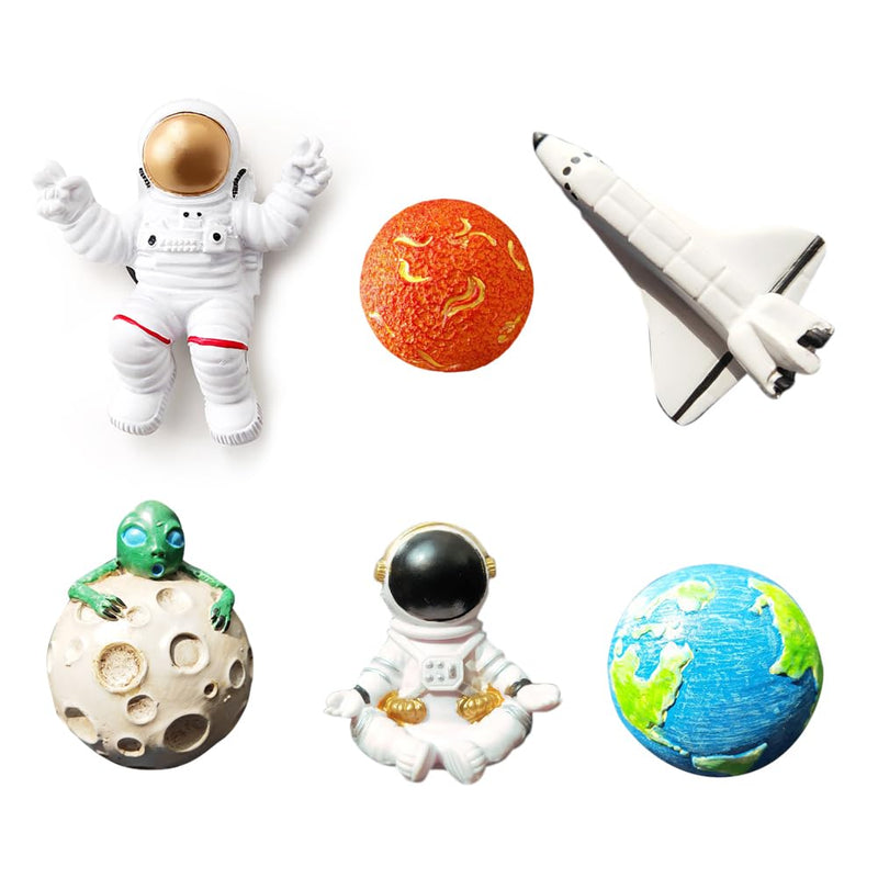 [Australia - AusPower] - 6 Pcs Astronaut Refrigerator Magnets, Space Series Office Magnets, Planetary Whiteboard Magnets - Resin Astronaut, Alien Moon, Mars, Earth, Airship 