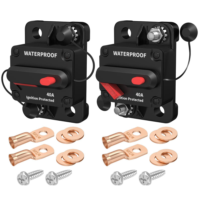 [Australia - AusPower] - DaierTek 40 Amp Marine Circuit Breaker 12V DC Waterproof Manual Reset 40A Inline Breaker Switch for Car Truck Rv Boat -2Pack CB-03-40A 