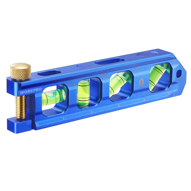 WORKPRO Conduit Bending Level, Magnetic Torpedo Level, Pipe Level, Bubble Vials for 0°/90°/30°/45° Measurements, Aluminum Alloy Construction, 6.3-inch, Cobalt Blue 6.3inches