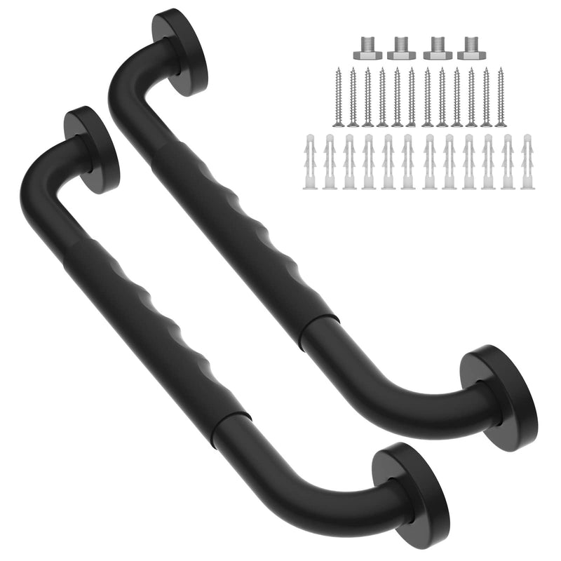 2 Pack 16 Inch Anti-Slip Shower Grab Bars w/Rubber Grip, iMomwee Stainless Steel Bathroom Wall Mount Matte Black Grab Bar Handle, Safety Balance Handrail, Handicap Elderly Senior Assist Bath Handle matte black with rubber grip