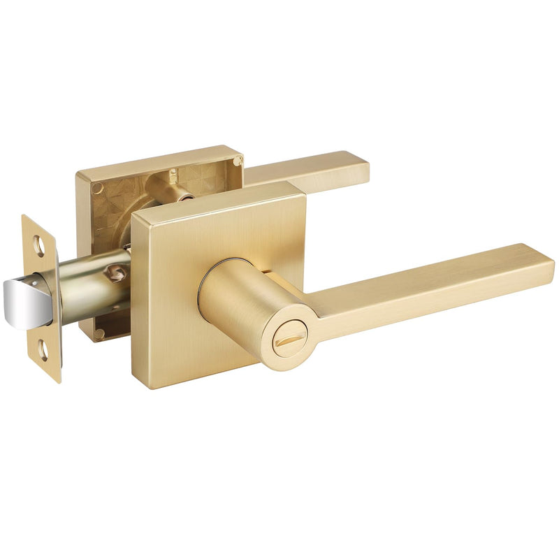 EHOMEWARE 1 Pack Gold Door Handles, Heavy Duty Door Knobs Interior for Bedroom Bathroom, Zinc Alloy Privacy Door Levers Door Handle with Lock, Satin Brass Modern Door Hardware & Locks Privacy Door Lever