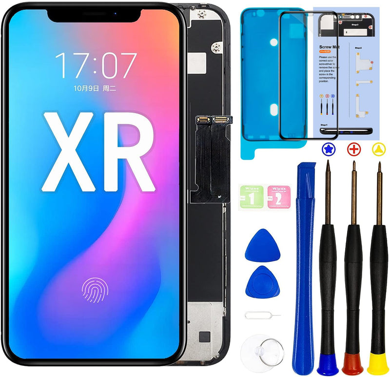 [Australia - AusPower] - for iPhone XR LCD Screen Replacement 6.1 inch(Model A1984, A2105, A2106, A2108) Display digitizer Assembly Touch Screen,with Frame Assembly Repair Tool for iPhone XR 