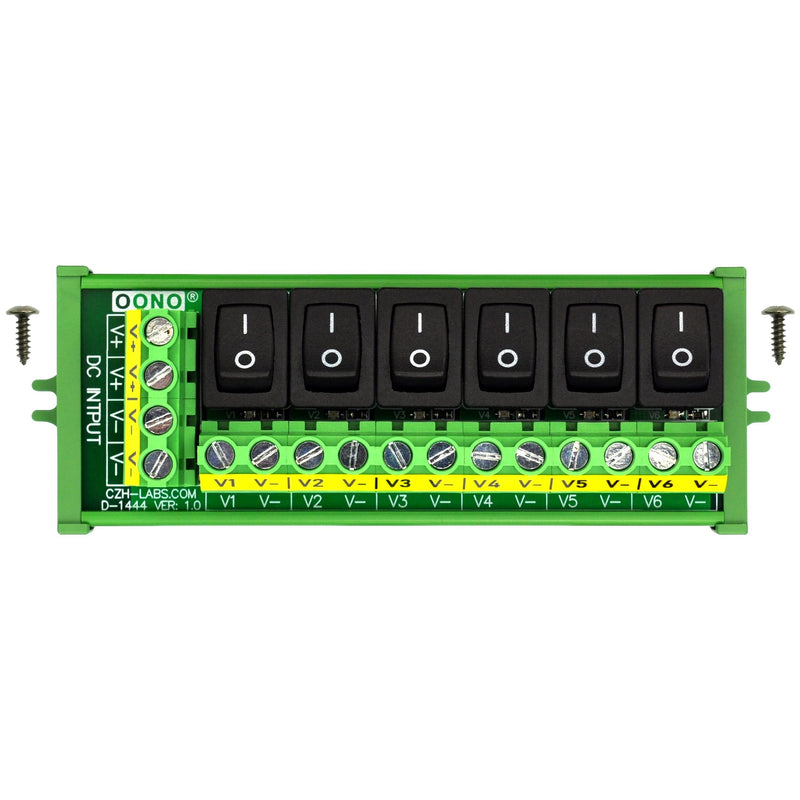 Screw Mount 6 Channel Rocker Switch DC Power Distribution Strip Module Rocker Switch, Screw Mount