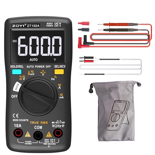 ZOTEK ZOYI digital multimeter with True RMS, auto-ranging, NCV, data hold, and temperature measurement display
